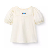 Embroidered Floral Puff Sleeve Top