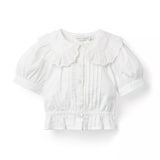 Eyelet Collar Pintuck Top