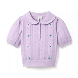 Embroidered Pointelle Sweater Top