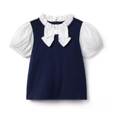 Bow Collar Puff Sleeve Top