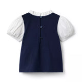 Bow Collar Puff Sleeve Top