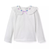 Embroidered Collar Top