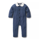 Baby Cable Knit Collared One-Piece