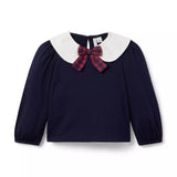Tartan Bow Collared Top