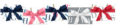 Decorative banner with colorful bows and letters on a white background
