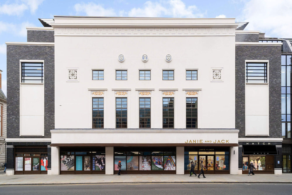Exterior image of the Gaumont showing the Janie and Jack and Hatch storefronts